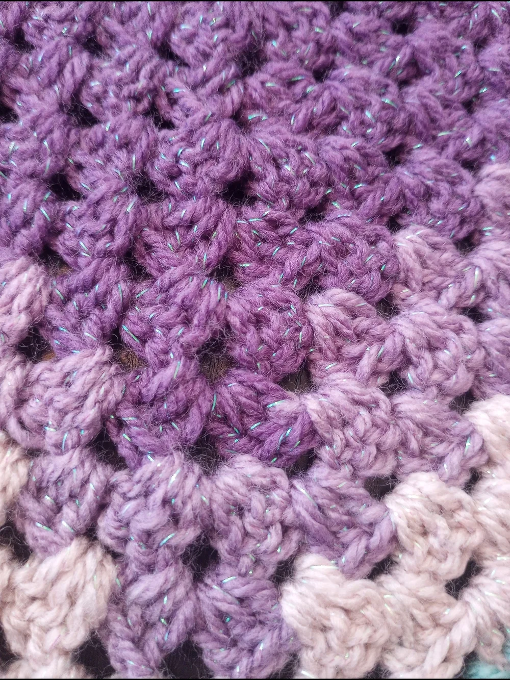 Crochet Bandana Scarf Purple, Pastel Taupe & Mint Green Sparkles Summer Beach